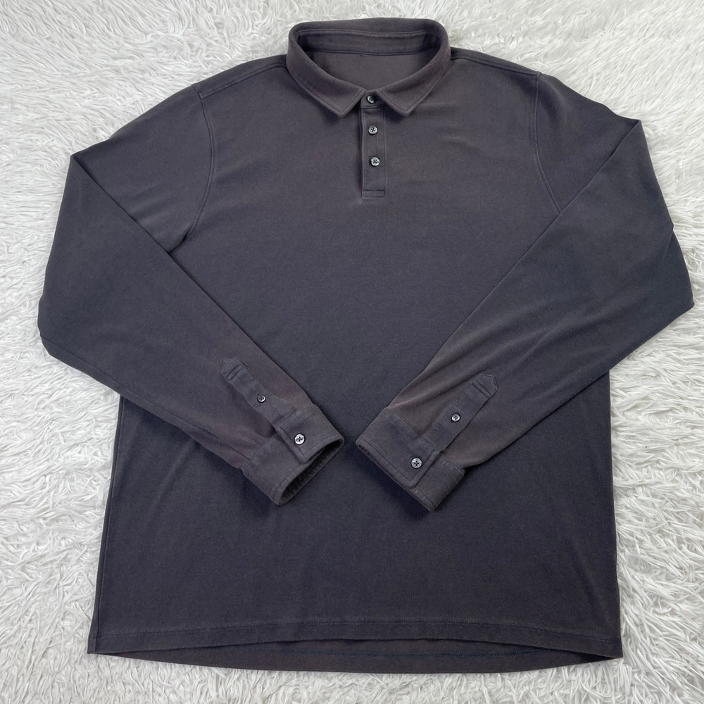 Vuori‎ Shirt Mens XXL Washed Gray Westport Polo Long Sleeve Classic Fit Stretch
